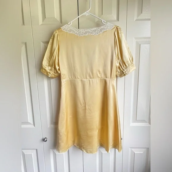New Reformation Avin Silk Mini Dress Blonde - Picture 11 of 16